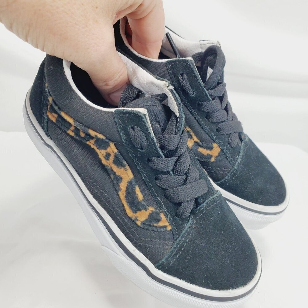 Vans Off The Wall Girls Black Sneaker Shoes Skater Leopard Lace Up Size 11 - Picture 1 of 10